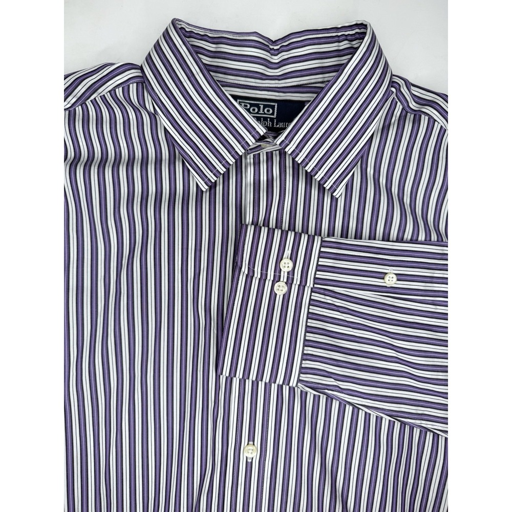 Polo Ralph Lauren Dress Shirt Mens 17 34/35 Purple Striped Curham Classic Fit LS
